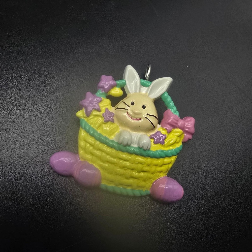 Best Brand Easter Bunny Basket Brooch Enamel Vintage 1990s Spring Jewelry